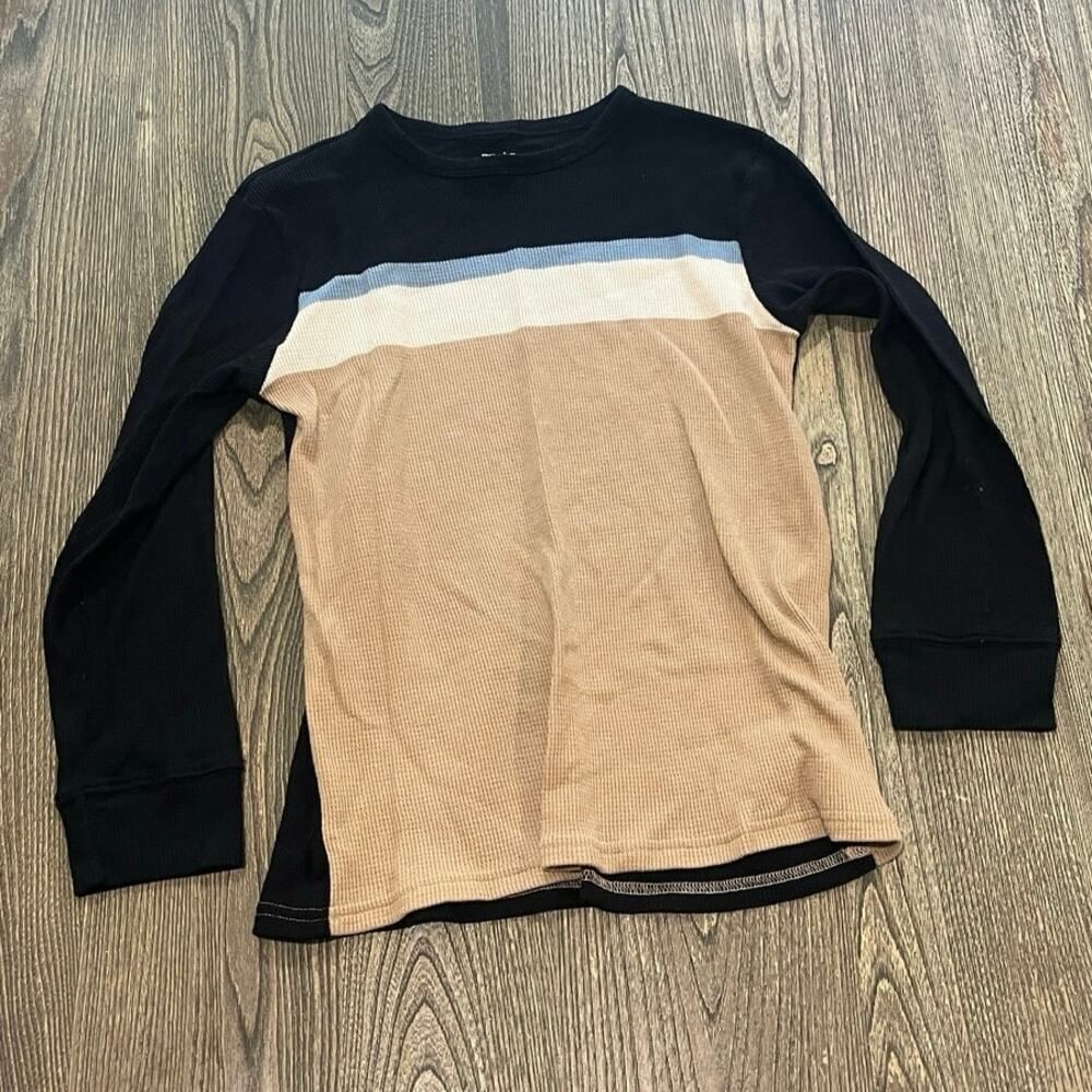 Place Youth Boys Waffle Knit Sweater Pullover Stripe Black/Multicolor Size L